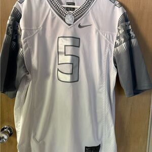Nike’s Limited Edition Platinum Men's White and Gray Jersey FSU with Number 5